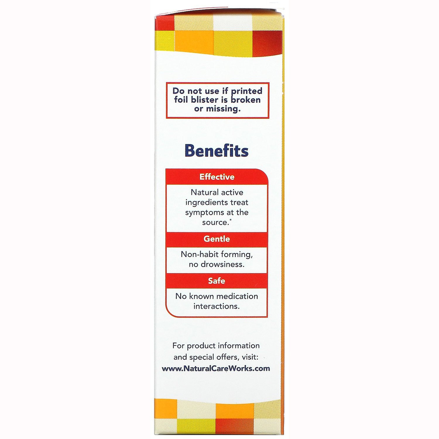 NTB026 | back panel showing Benefits header and three boxes labeled Effective, Gentle, Safe with brief descriptions