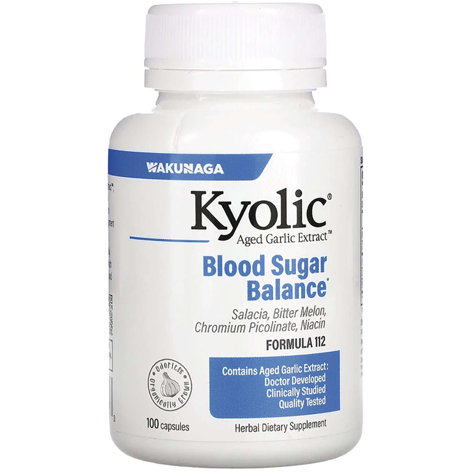 KY121 | Kyolic Blood Sugar Balance supplement bottle front, Formula 112, 100 capsules