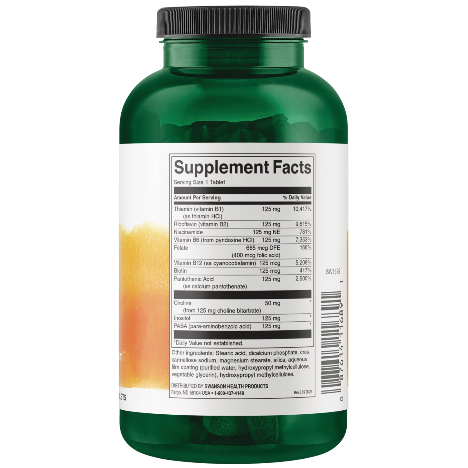 SW1689 | Back label with supplement facts and serving information
