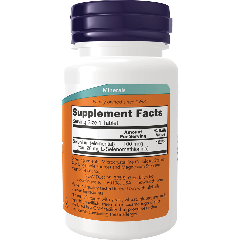 NWF847 | Back label showing Supplement Facts with selenium 100 mcg and ingredients on a white bottle - Thumbnail