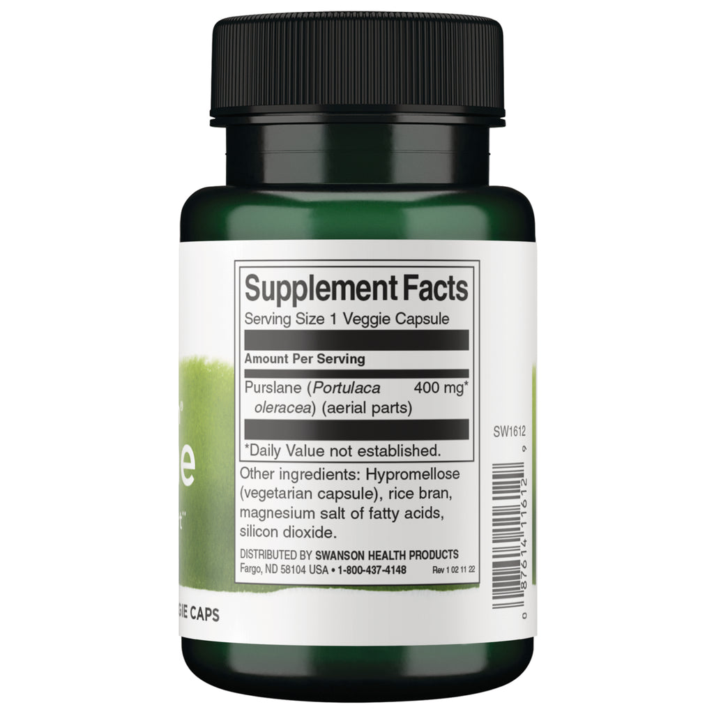 SW1612 | Supplement Facts panel showing Purslane 400 mg per veggie capsule and other ingredients - Thumbnail