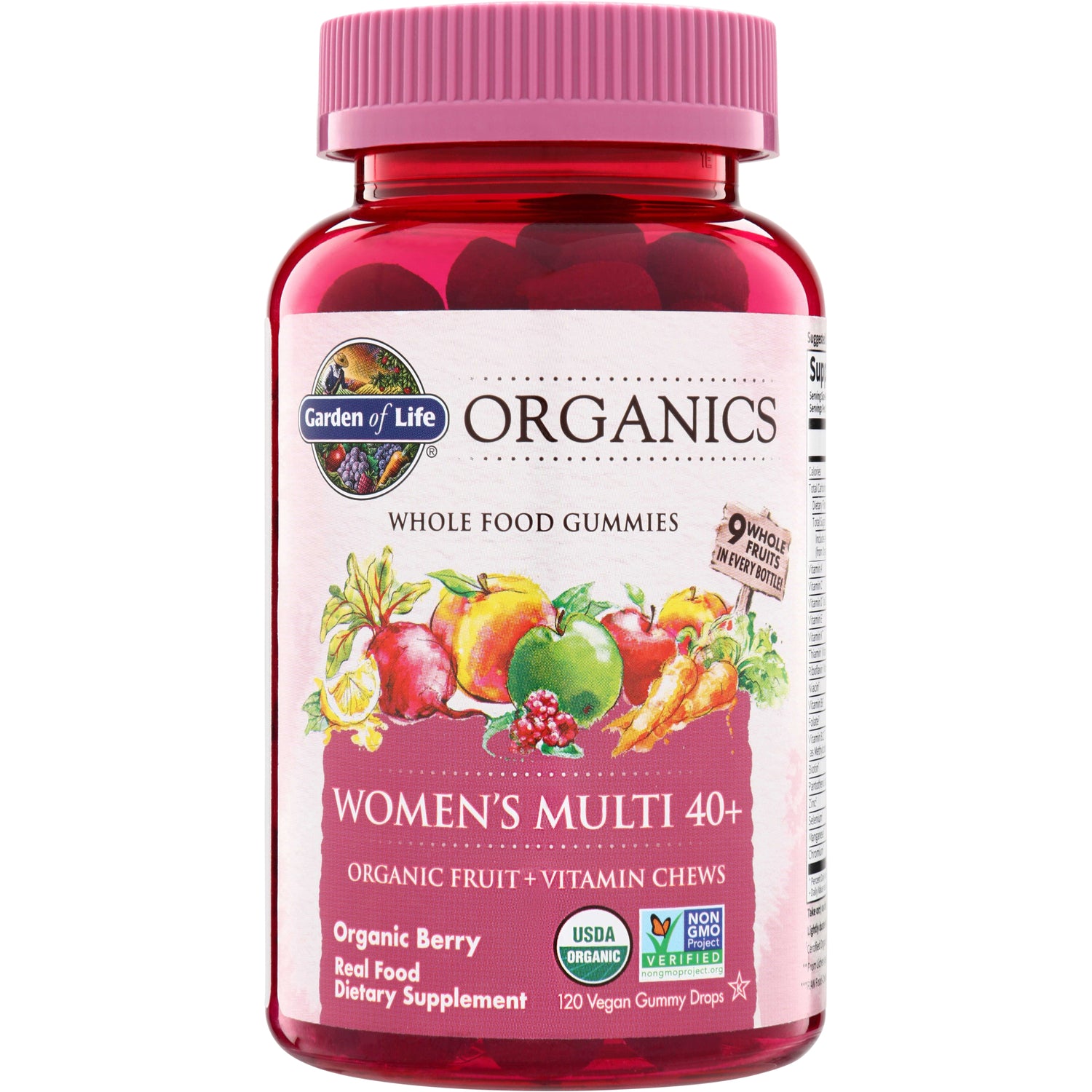 GLF238 | Garden of Life Organics Womens Multi 40+ organic fruit + vitamin chews, Organic Berry, 120 vegan gummies