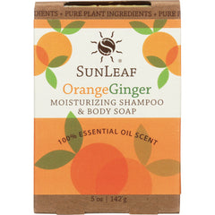 SunLeaf OrangeGinger moisturizing shampoo and body soap box with orange graphics and 5 oz 142 g