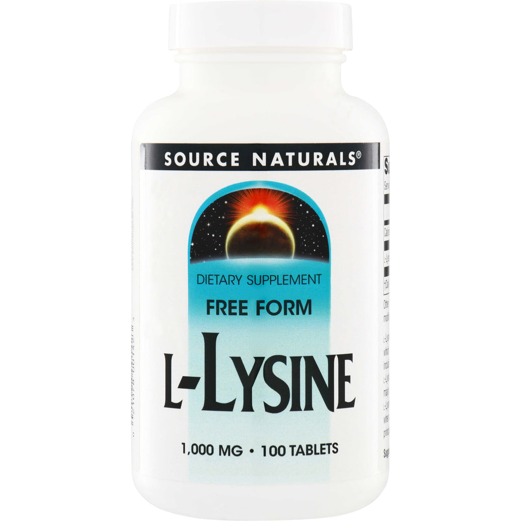 SN247 | Source Naturals Free Form L-Lysine dietary supplement, 1,000 mg, 100 tablets - Thumbnail