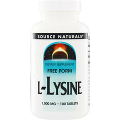 SN247 | Source Naturals Free Form L-Lysine dietary supplement, 1,000 mg, 100 tablets