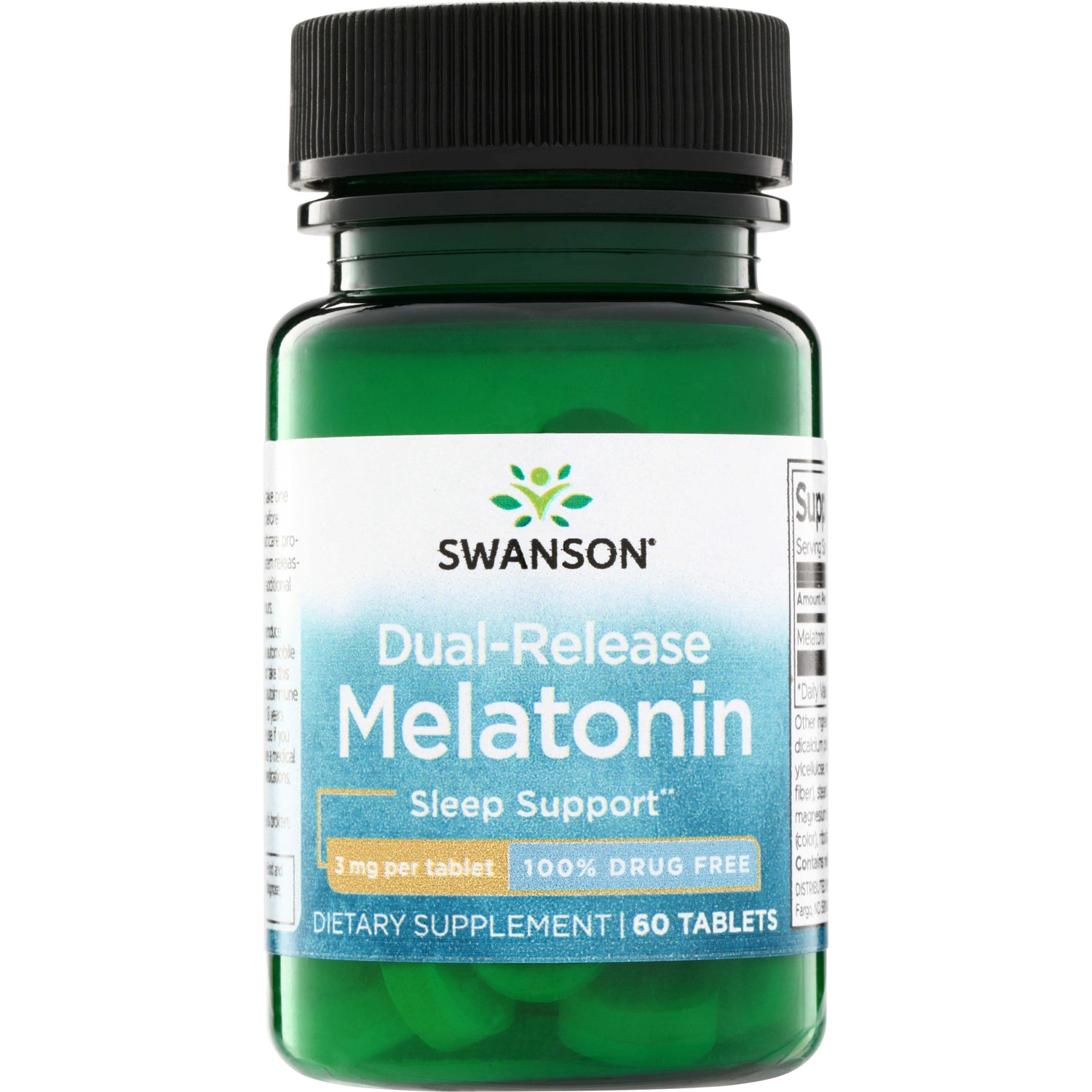 SWU114 | Swanson Dual-Release Melatonin sleep support, 3 mg per tablet, 60 tablets bottle front