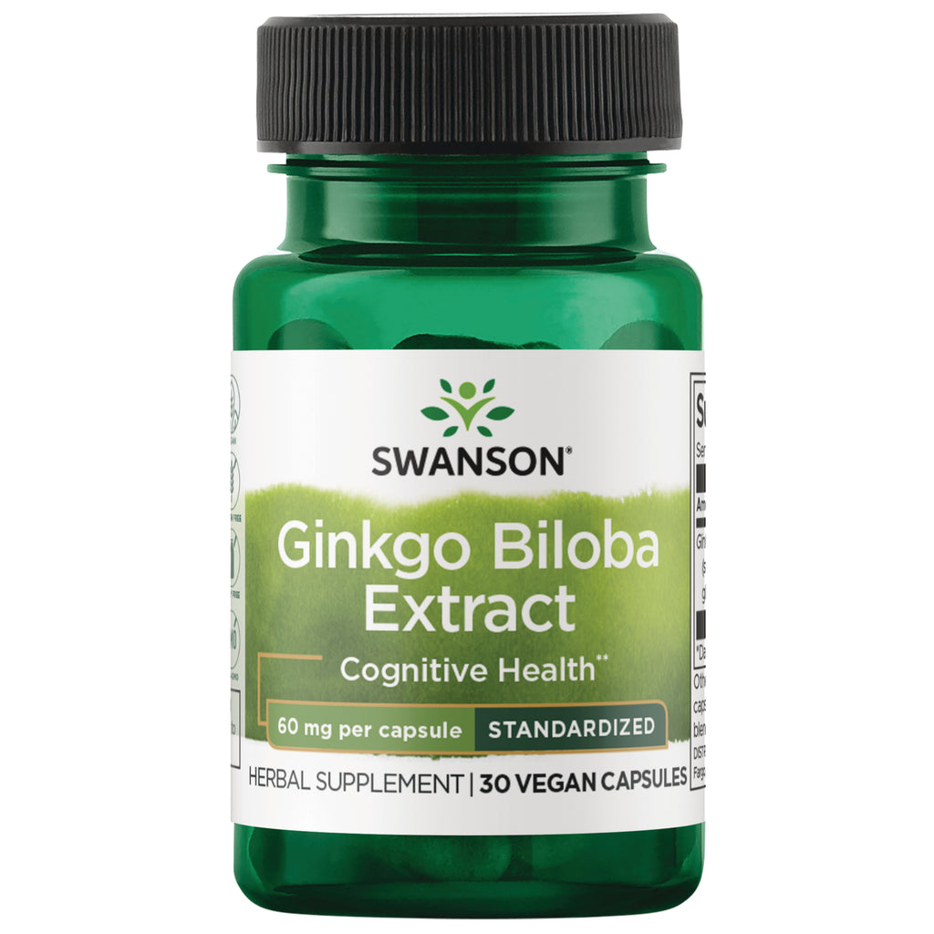 SW1242 | Swanson Ginkgo Biloba Extract, Cognitive Health, 60 mg per capsule, 30 capsules - Thumbnail