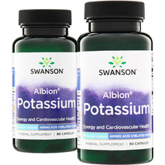 SWU070 | Two Swanson Albion Potassium supplement bottles with label reading Albion Potassium, 90 capsules
