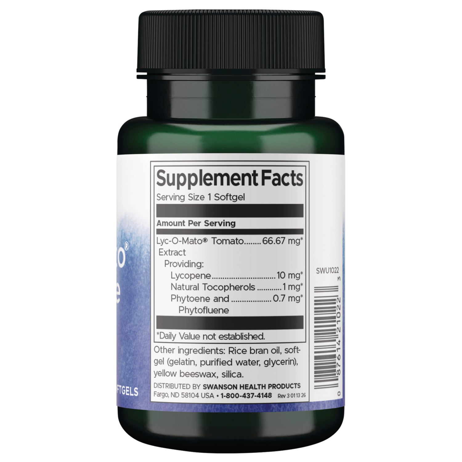 SWU1022 | Back label with supplement facts and serving information