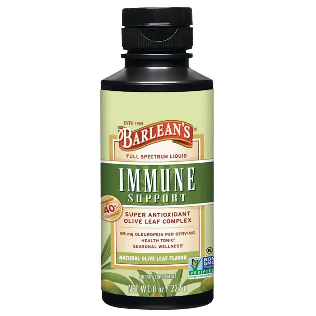 BAR064 | Barlean's Immune Support full spectrum liquid bottle with natural olive leaf flavor front label - Thumbnail