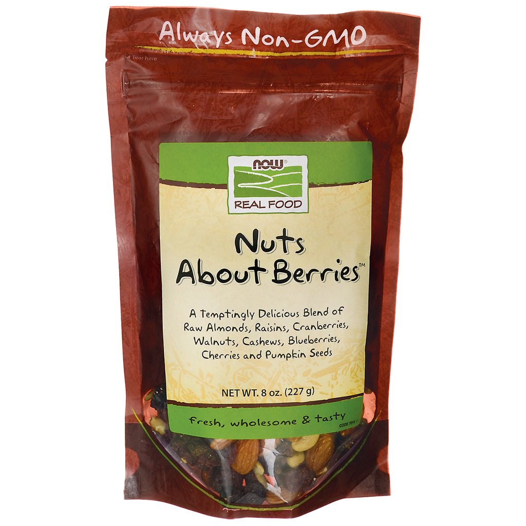 NWF1195 | NOW Real Food Nuts About Berries front pouch showing label and 8 oz (227 g) mix of nuts and berries - Thumbnail