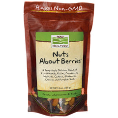 NWF1195 | NOW Real Food Nuts About Berries front pouch showing label and 8 oz (227 g) mix of nuts and berries