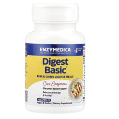 EMD028 | White bottle of Enzymedica Digest Basic digestive enzyme supplement, 30 capsules, yellow label