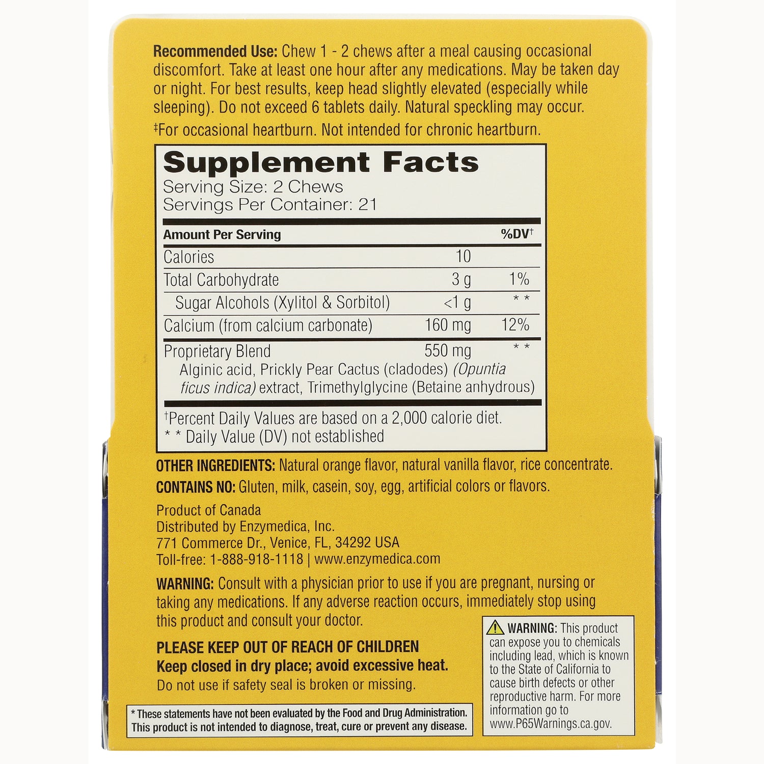 EMD064 | Back panel showing Supplement Facts label with serving size, ingredient list, warnings and contact information
