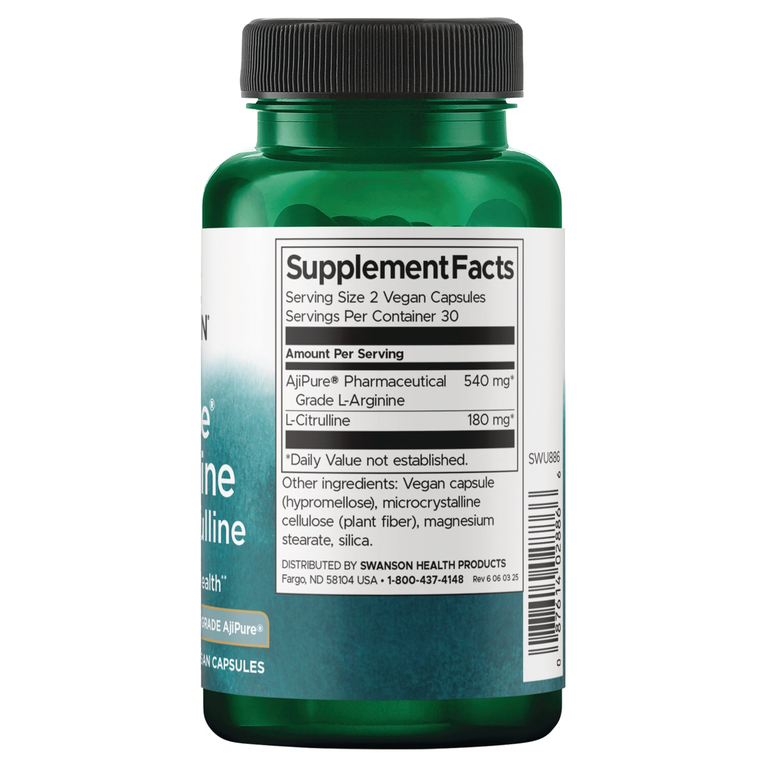 SWU886 | Back label Supplement Facts panel with serving size, ingredients, and barcode