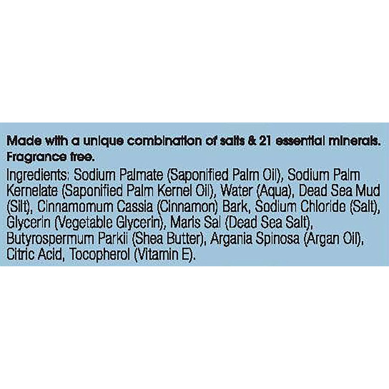 OWN006 | back label with ingredients listing Dead Sea Mud, shea butter, argan oil