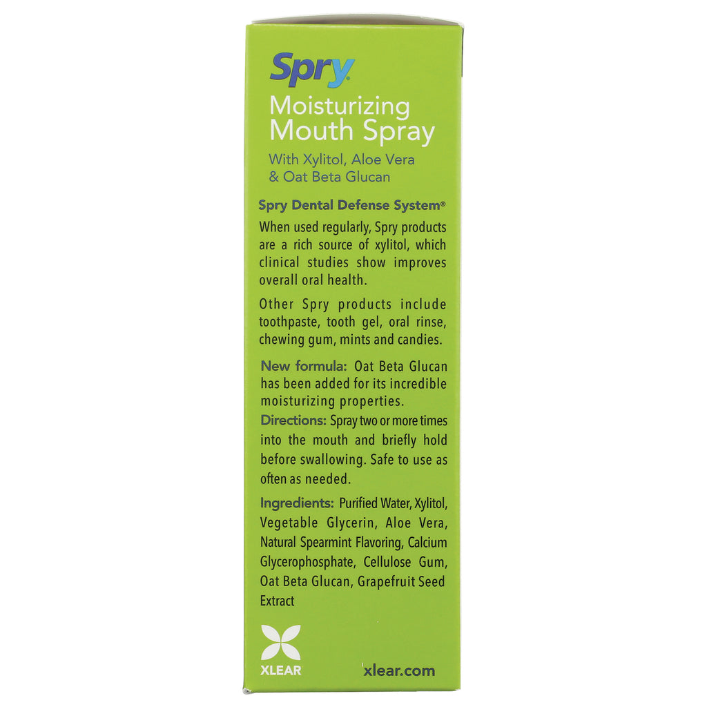 XL026 | Back of Spry Moisturizing Mouth Spray box with directions and ingredients - Thumbnail