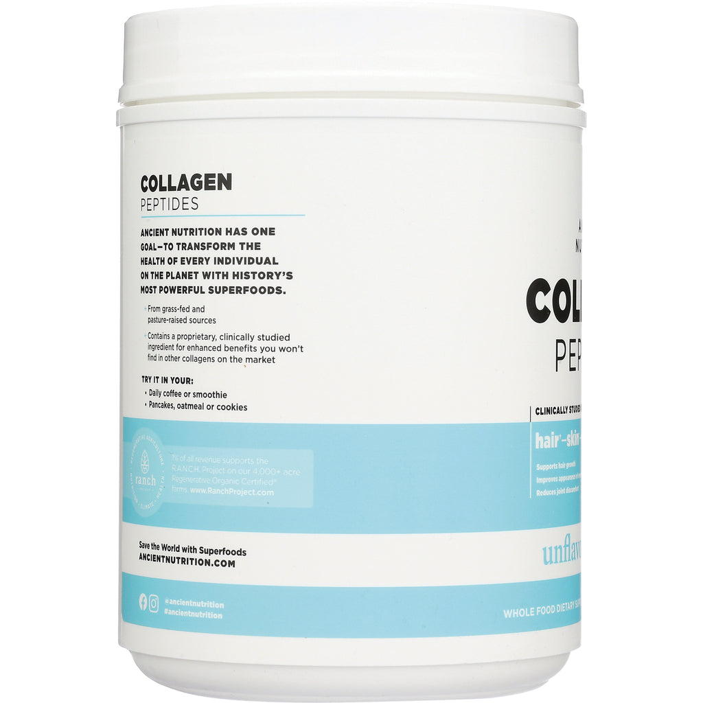 ATN103 | Back label of white collagen peptides tub with ingredient text and a blue horizontal band - Thumbnail