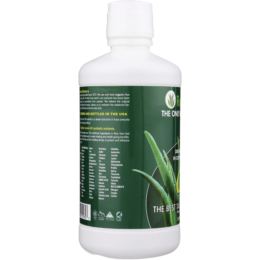RA005 | green-labeled aloe bottle back label showing ingredients text and aloe graphic - Thumbnail