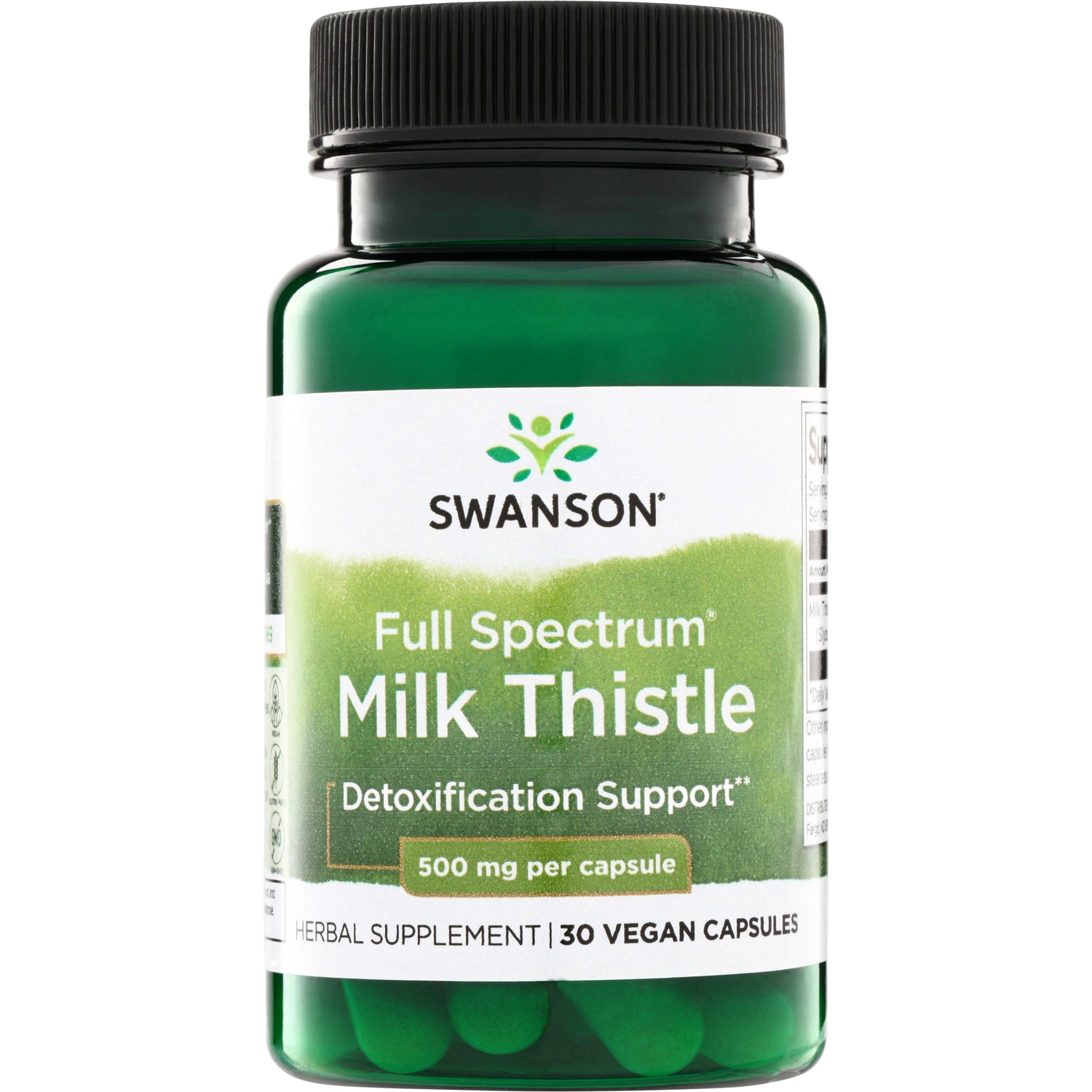SW1557 | Swanson Full Spectrum Milk Thistle, Detoxification Support, 500 mg per capsule, 30 vegan capsules bottle front