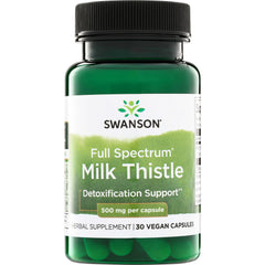 SW1557 | Swanson Full Spectrum Milk Thistle, Detoxification Support, 500 mg per capsule, 30 vegan capsules bottle front