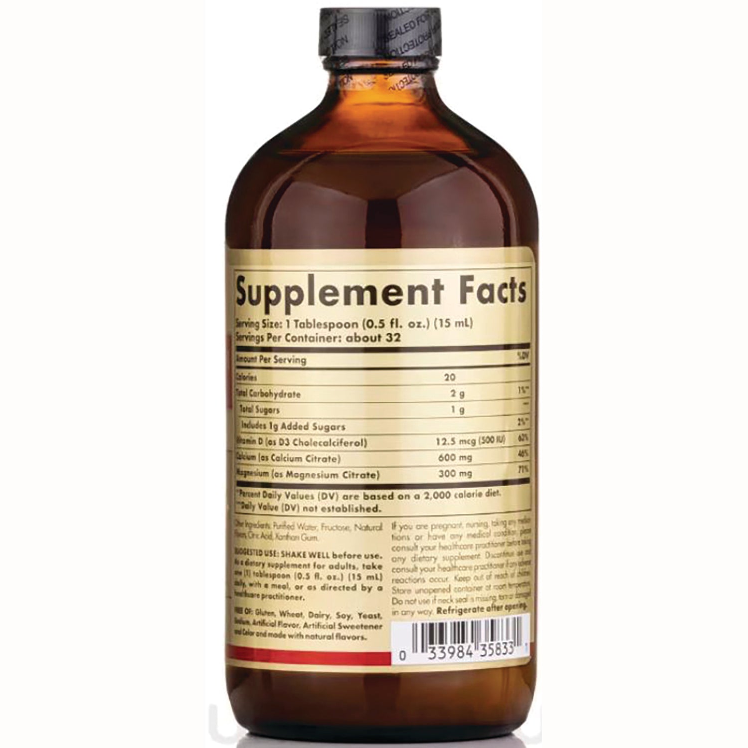 SLG319 | brown glass bottle back showing Supplement Facts label and barcode