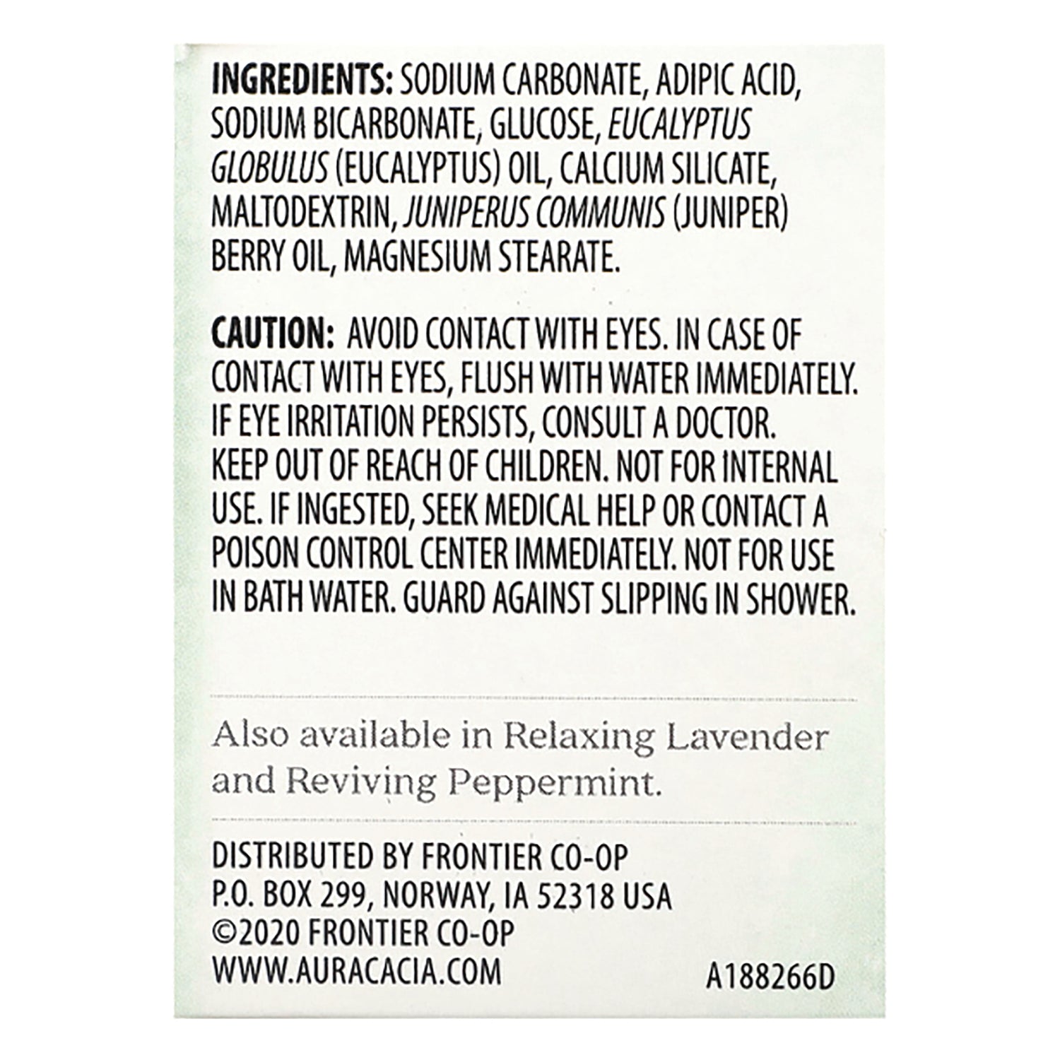 ARC054 | Back panel showing ingredients, caution warnings, distributor info and text Also available in Relaxing Lavender and Reviving Peppermint