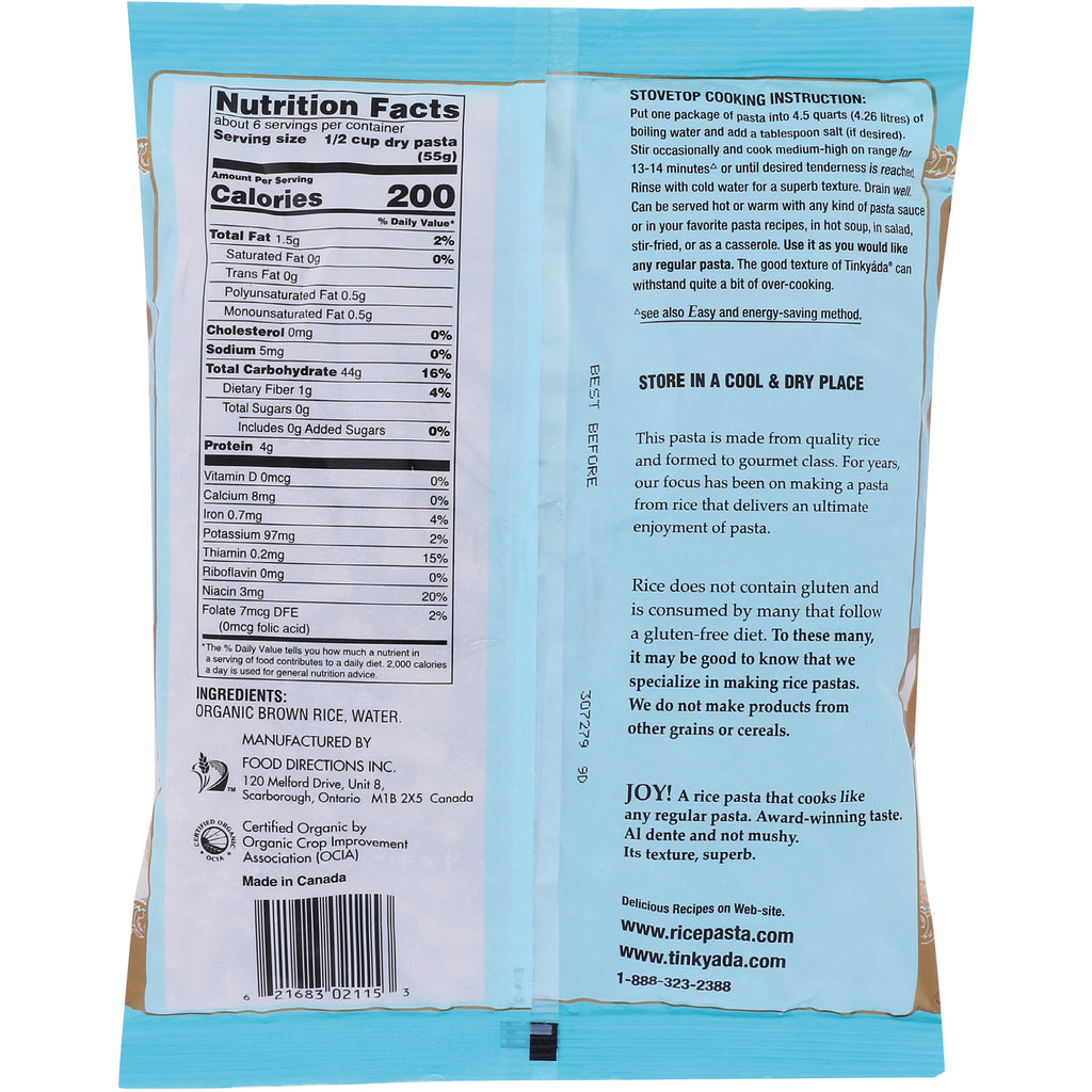 TKY003 | Back of pasta package with Nutrition Facts, cooking instructions, and ingredients: organic brown rice, water - Thumbnail