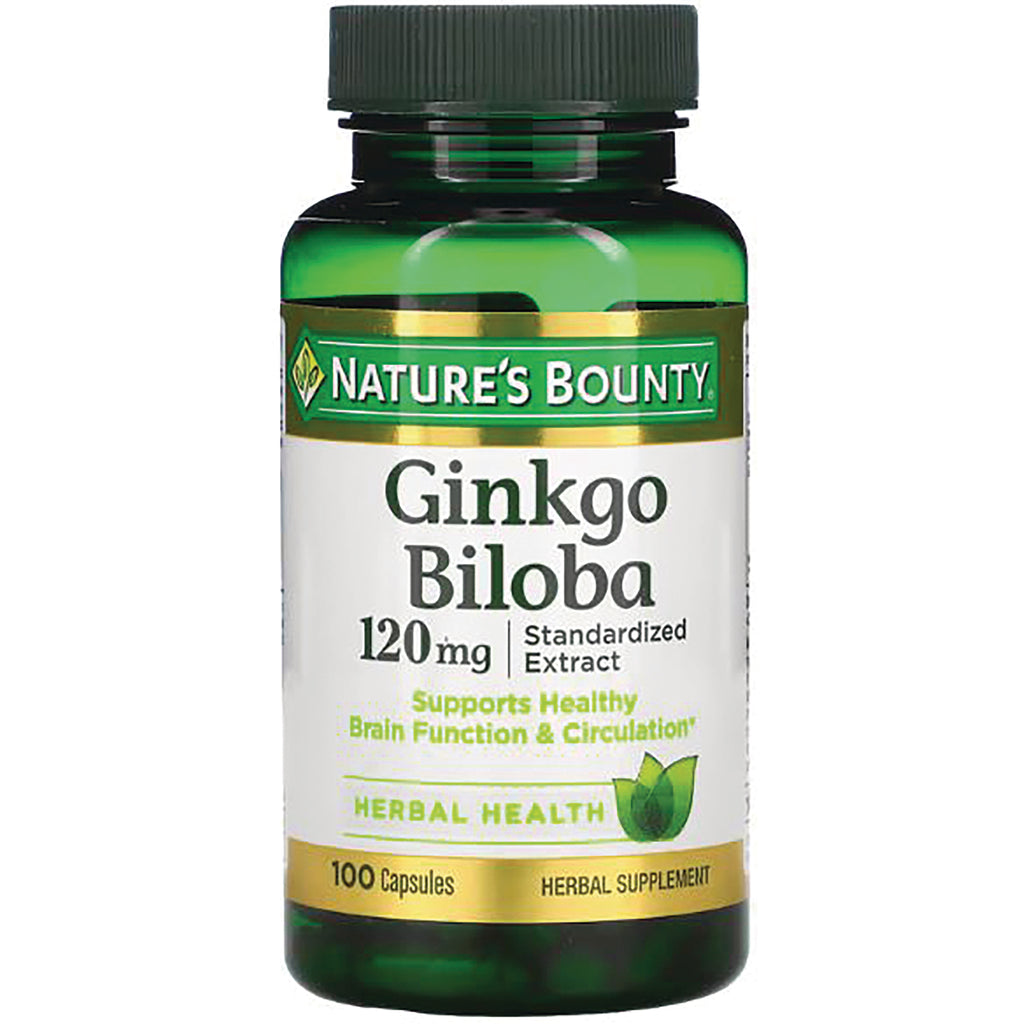NBY037 | Nature's Bounty Ginkgo Biloba 120 mg herbal supplement bottle, 100 capsules - Thumbnail