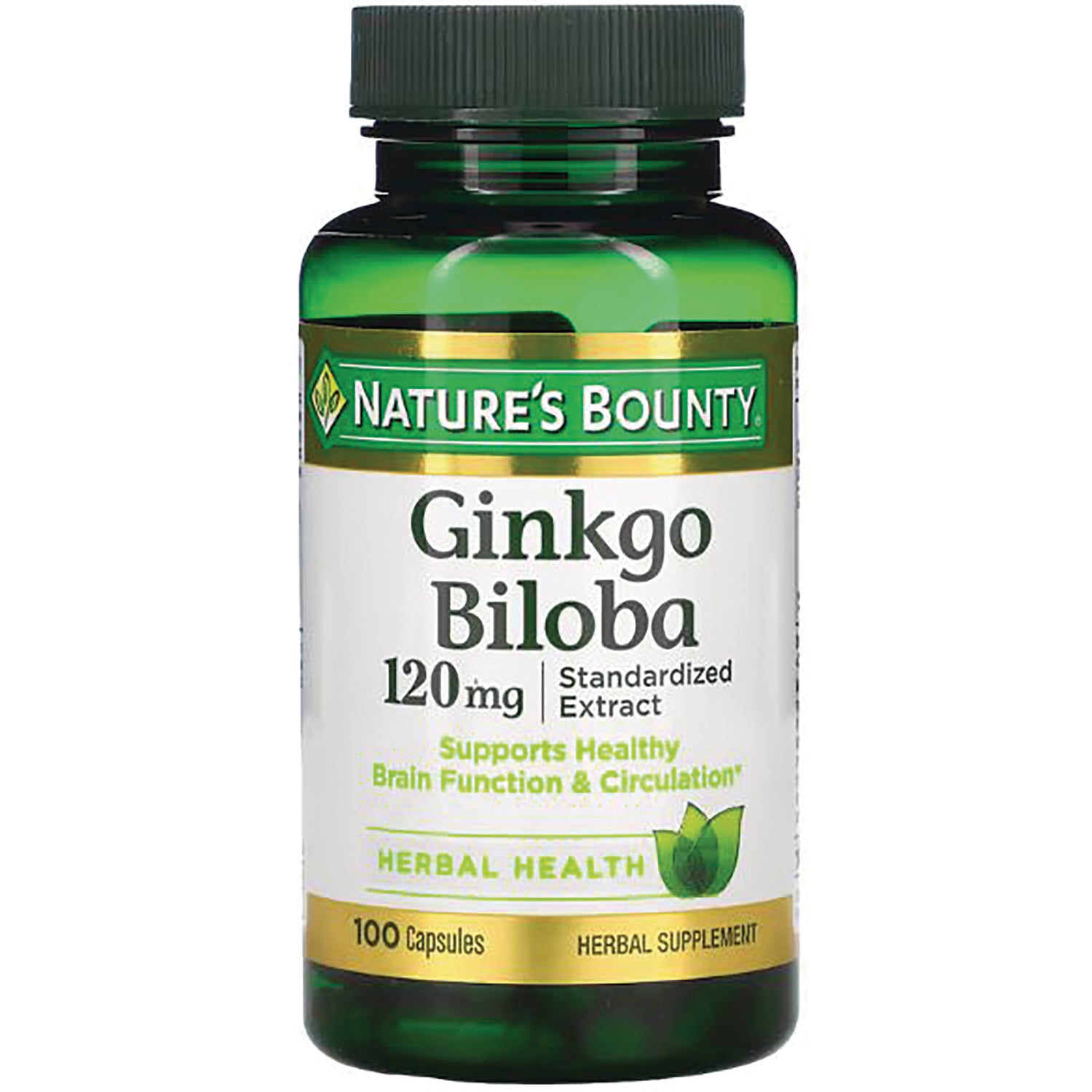 NBY037 | Nature's Bounty Ginkgo Biloba 120 mg herbal supplement bottle, 100 capsules