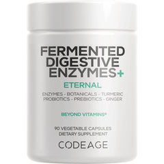 CDG037 | White supplement jar labeled FERMENTED DIGESTIVE ENZYMES+ ETERNAL by CODEAGE, 90 vegetable capsules