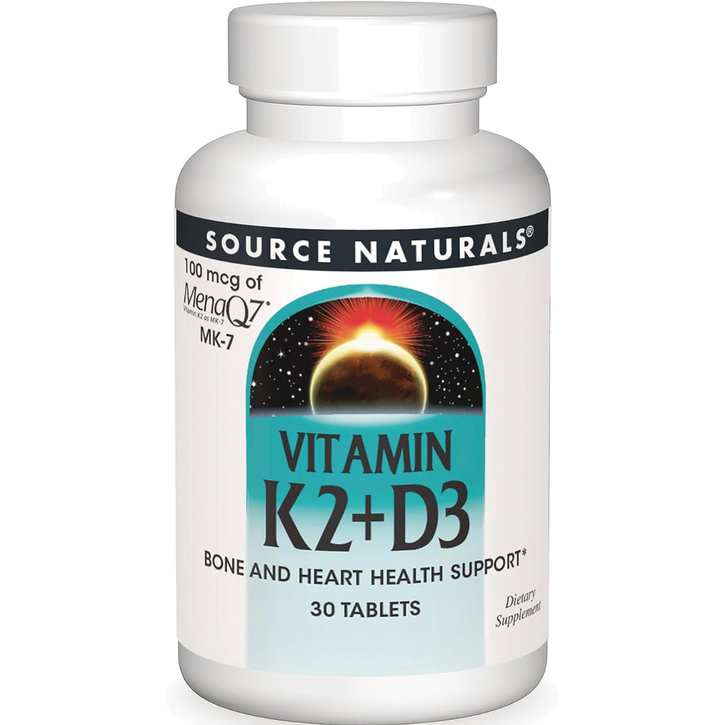 SN324 | Source Naturals Vitamin K2 + D3, 100 mcg MenaQ7 MK-7, bone and heart health support, 30 tablets - Thumbnail