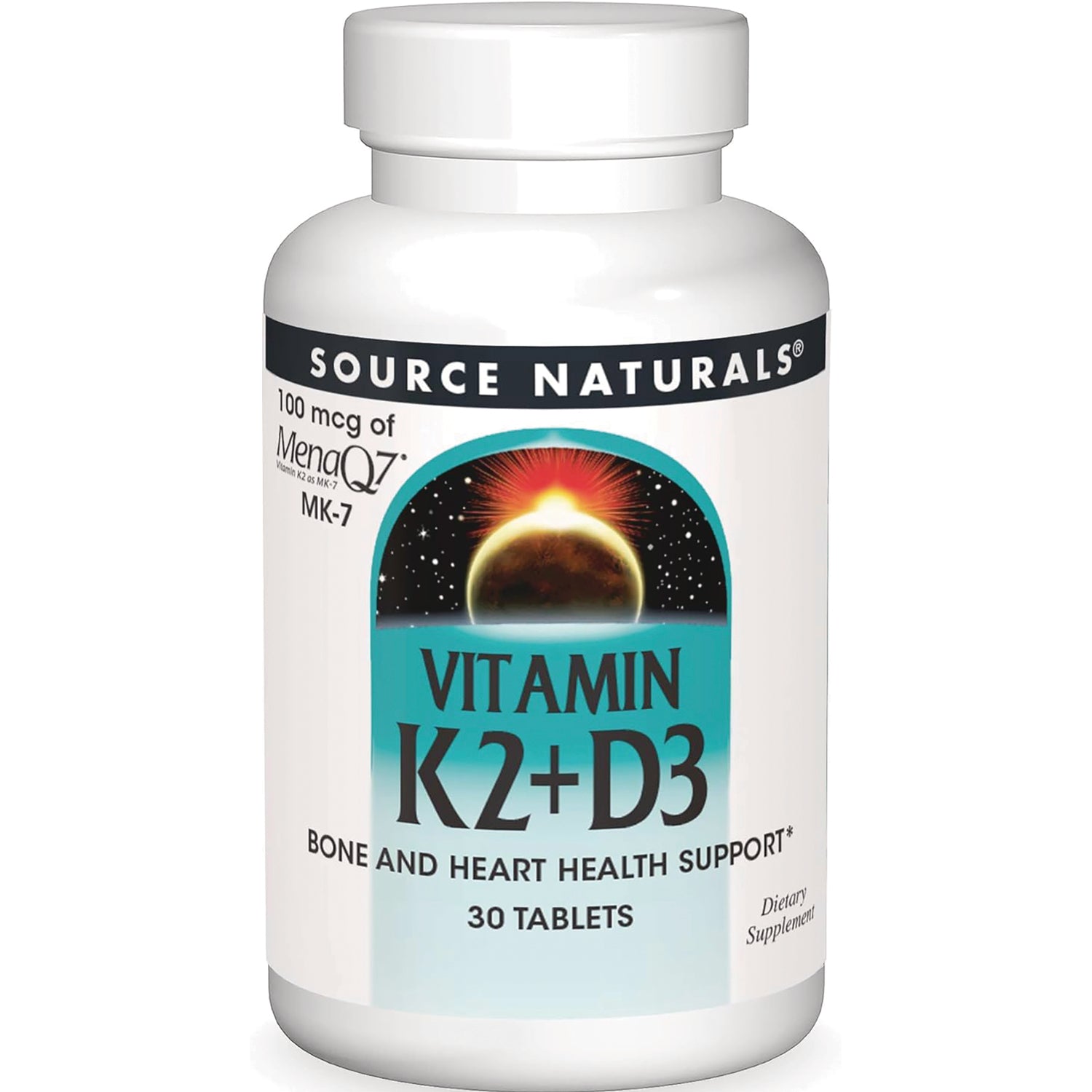 SN324 | Source Naturals Vitamin K2 + D3, 100 mcg MenaQ7 MK-7, bone and heart health support, 30 tablets