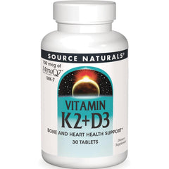 SN324 | Source Naturals Vitamin K2 + D3, 100 mcg MenaQ7 MK-7, bone and heart health support, 30 tablets