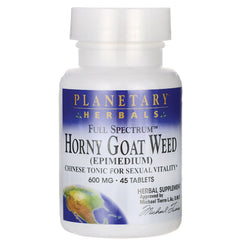 PF226 | White bottle of Planetary Herbals Full Spectrum Horny Goat Weed (Epimedium), 600 mg, 45 tablets