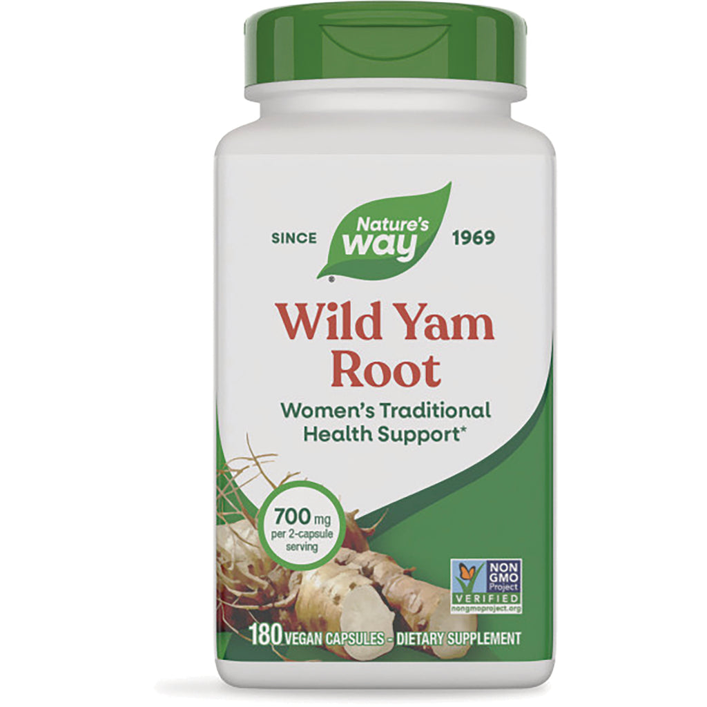 NW781 | Nature's Way Wild Yam Root supplement bottle front, 700 mg per 2-capsule, 180 vegan capsules - Thumbnail