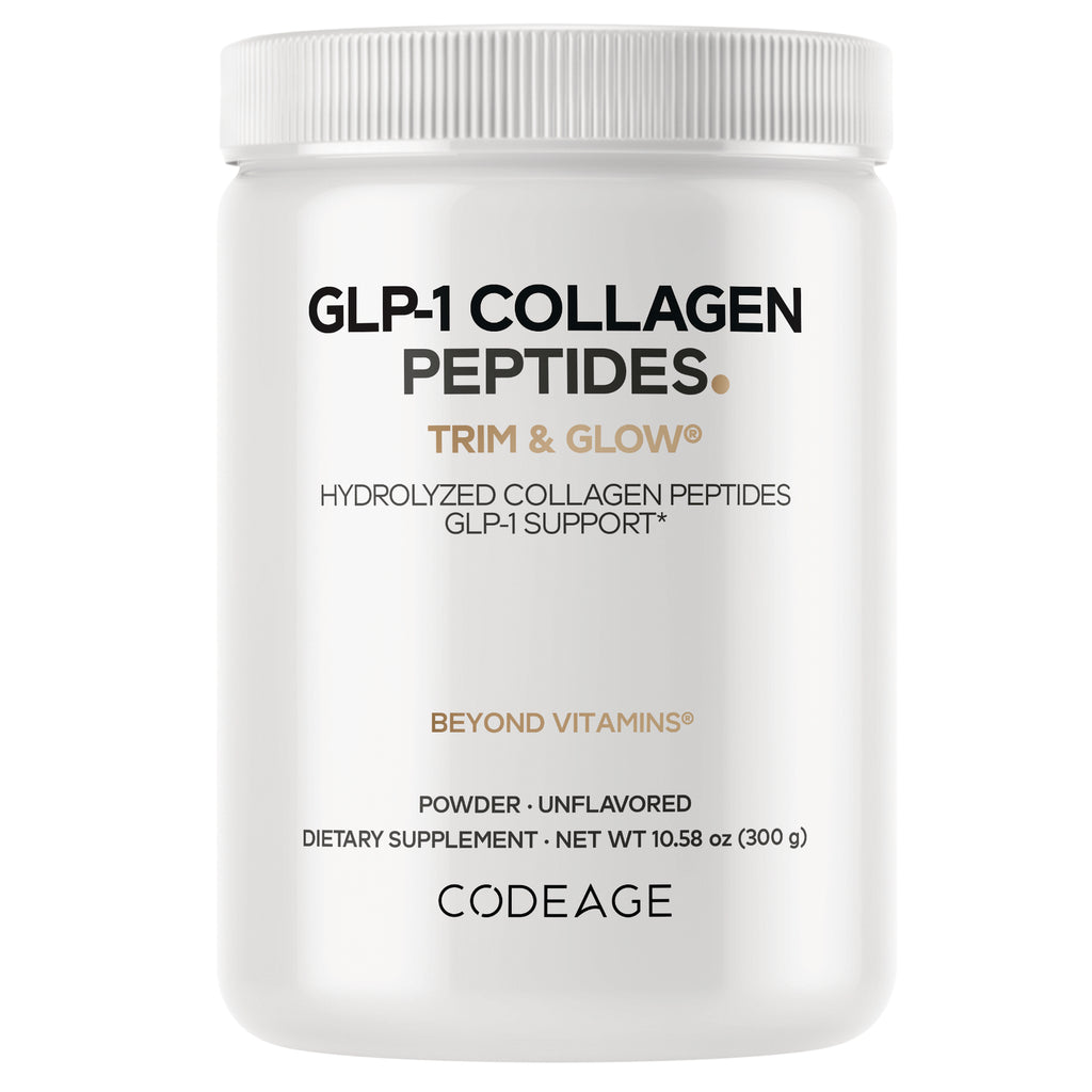 CDG028 | White jar of CODEAGE GLP-1 Collagen Peptides Trim & Glow unflavored powder 10.58 oz - Thumbnail
