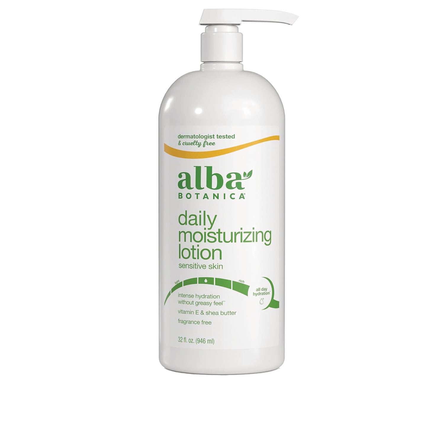ABA006 | Alba Botanica daily moisturizing lotion pump bottle for sensitive skin, fragrance free, 32 fl oz