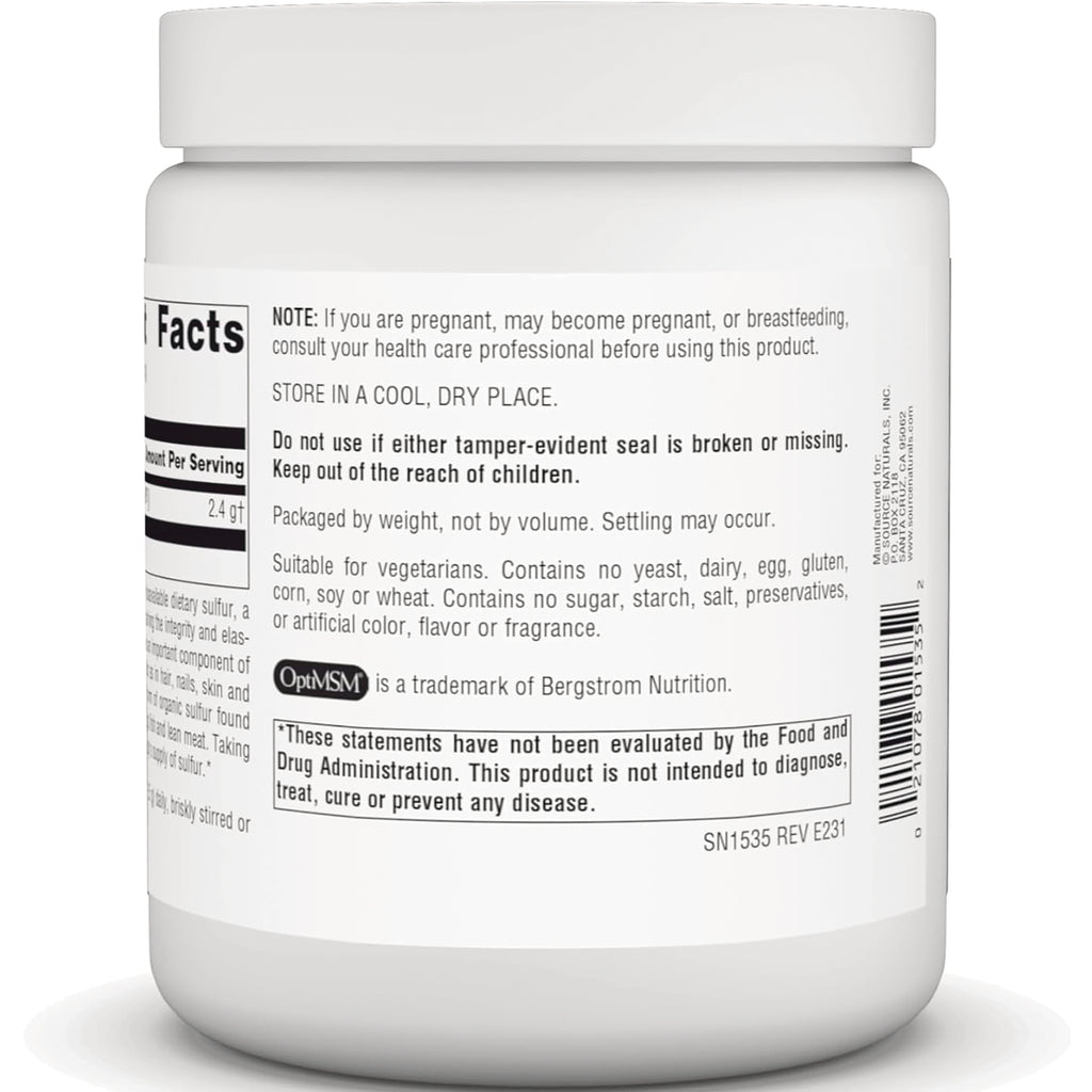 SN125 | Back of white supplement jar showing warnings, storage instructions, vegetarian statement and barcode - Thumbnail