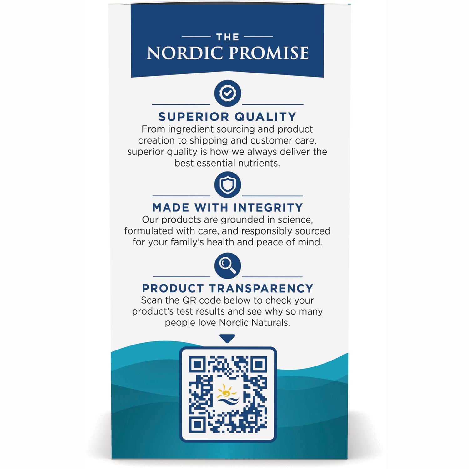NRN137 | The Nordic Promise infographic showing Superior Quality, Made With Integrity, Product Transparency and QR code