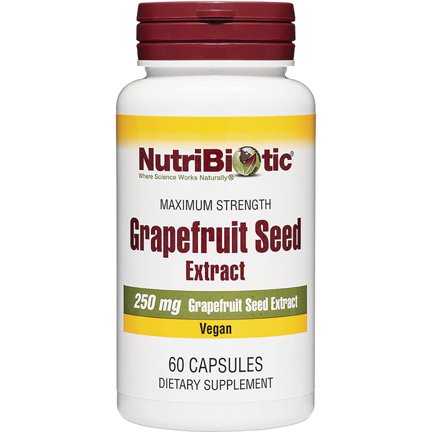 NUB014 | NutriBiotic Grapefruit Seed Extract 250 mg vegan 60 capsules front label