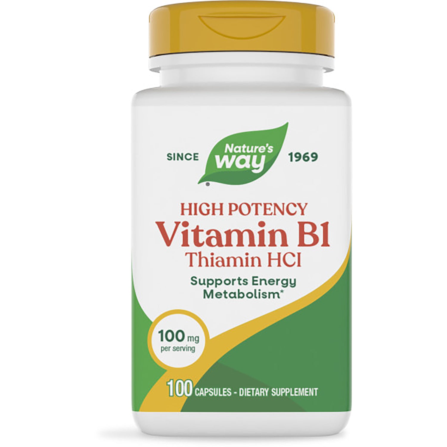 NW824 | Nature's Way Vitamin B1 bottle, high potency Thiamin HCl, 100 capsules dietary supplement