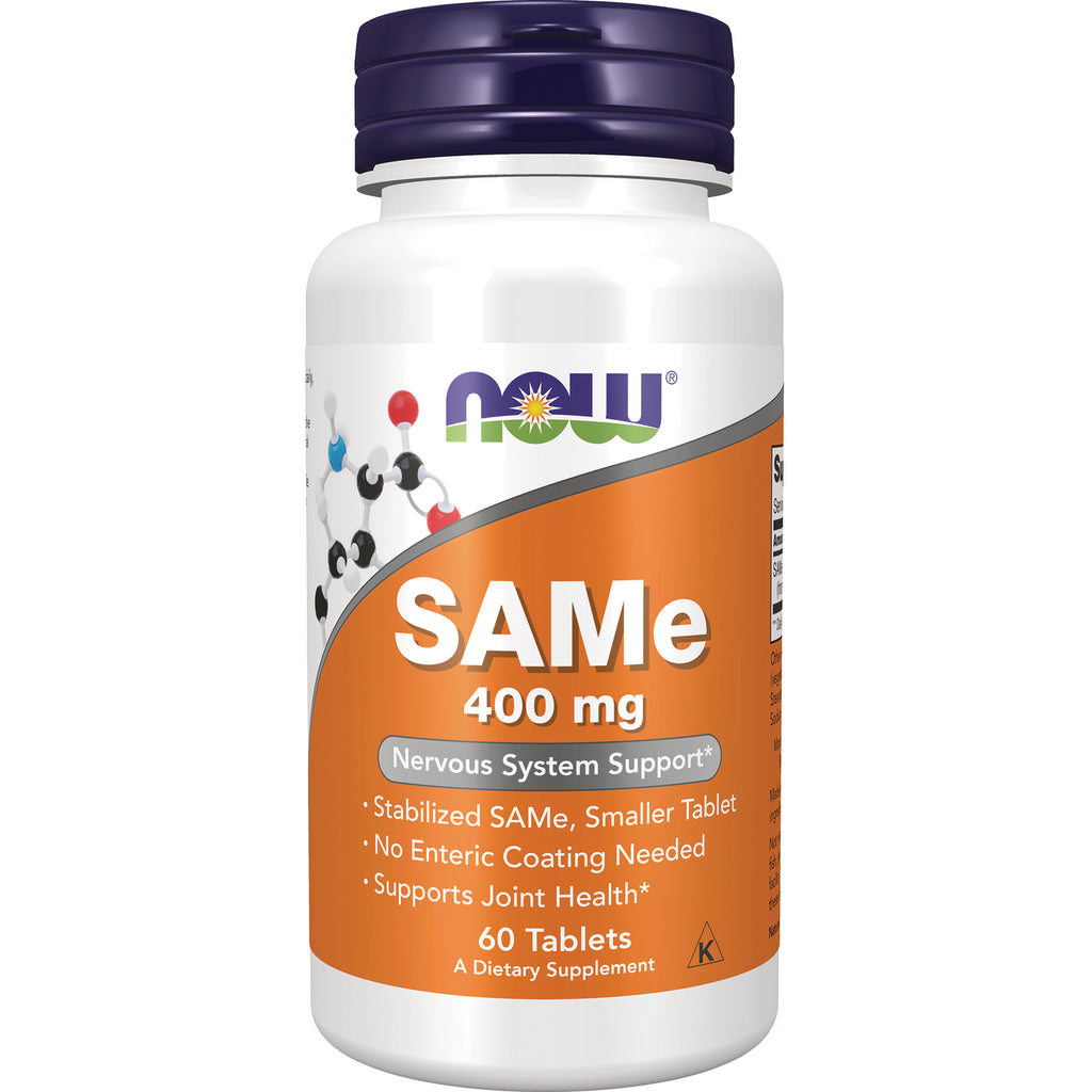 NWF1436 | NOW SAMe 400 mg dietary supplement bottle front orange label 60 Tablets Nervous System Support - Thumbnail
