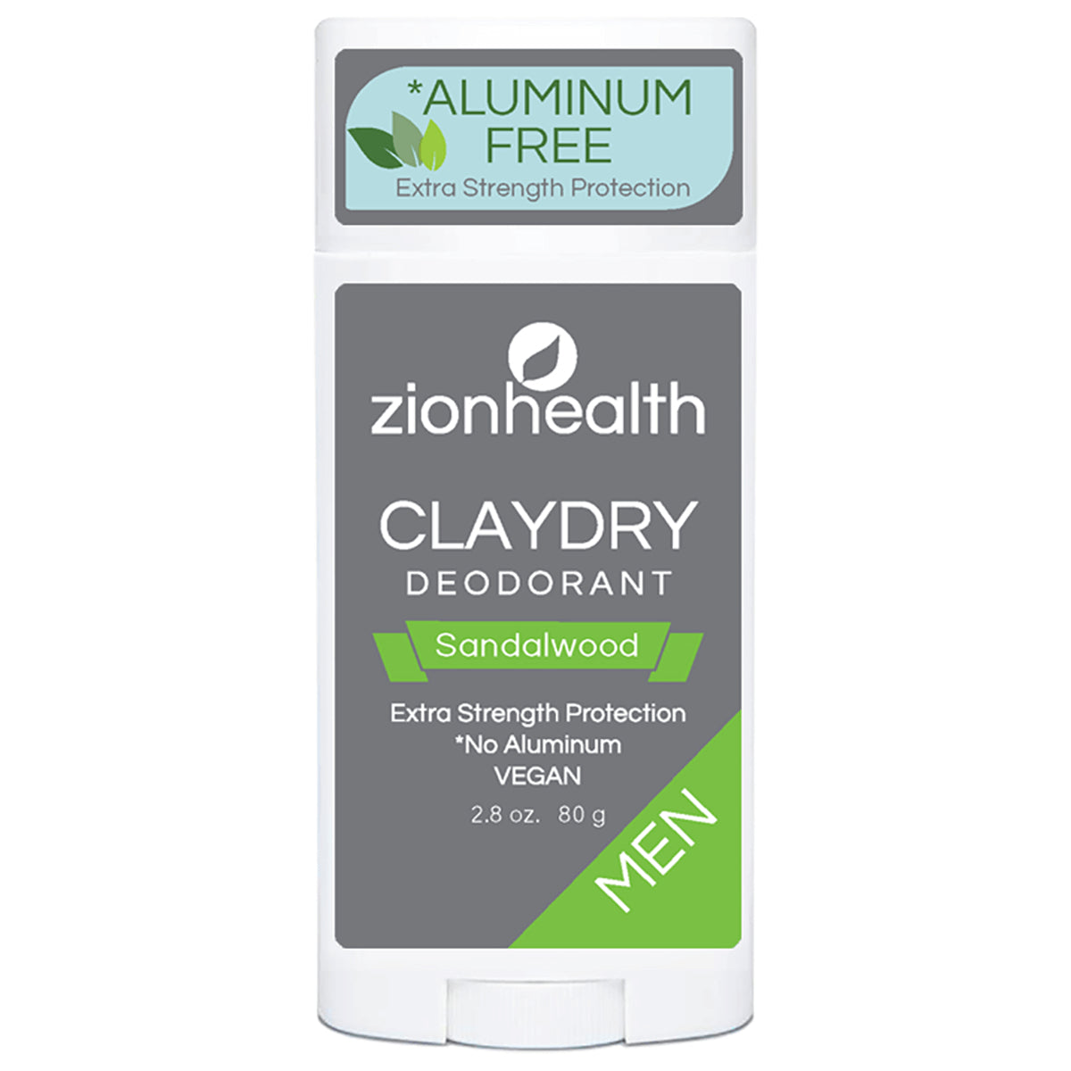 ZH045 | Zion Health ClayDry Deodorant, Sandalwood, Aluminum Free, Extra Strength, Vegan, 2.8 oz (80 g)