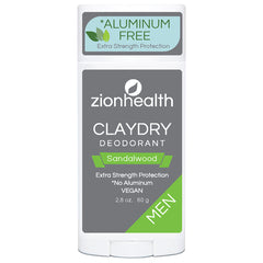 ZH045 | Zion Health ClayDry Deodorant, Sandalwood, Aluminum Free, Extra Strength, Vegan, 2.8 oz (80 g)