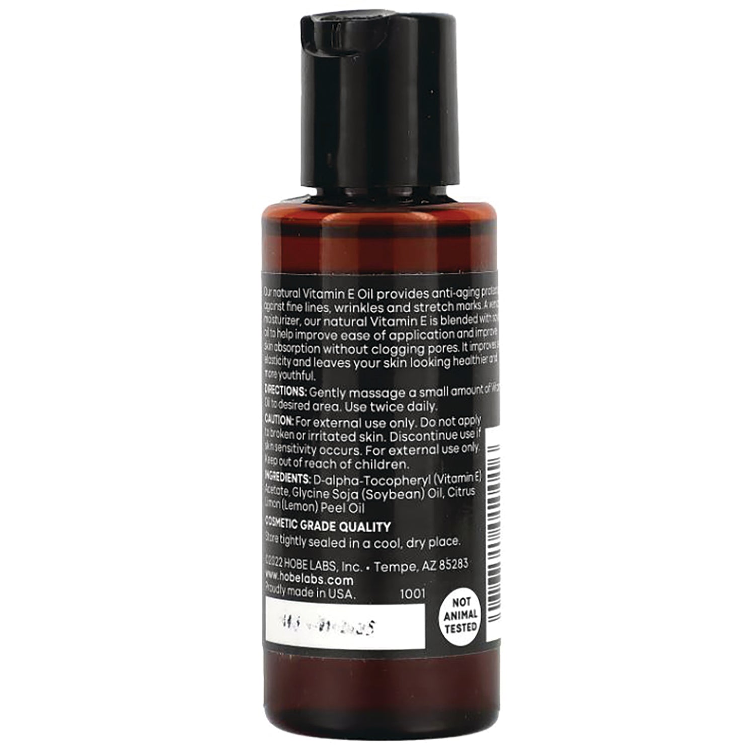 HBL002 | Bottle back label showing directions, ingredients, barcode and NOT ANIMAL TESTED badge