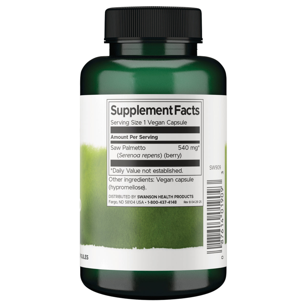 SW909 | Back label with supplement facts and serving information