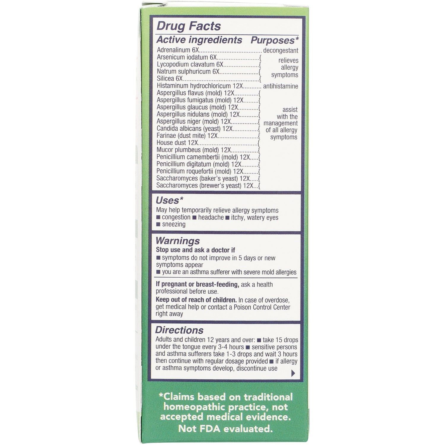 NTB040 | Back panel showing Drug Facts with active ingredients, uses, warnings, and directions