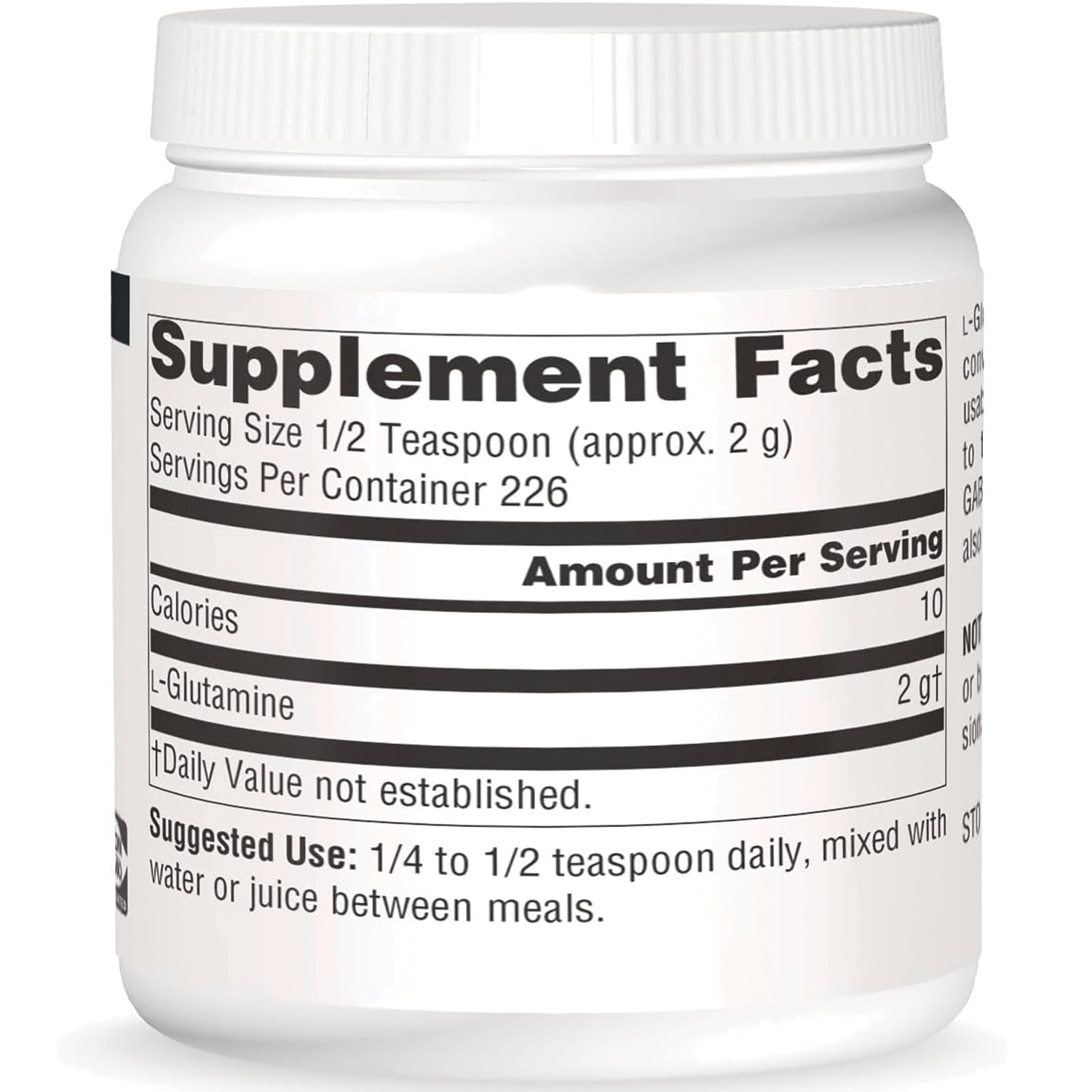 SN532 | Back label showing Supplement Facts, serving size 1/2 teaspoon (approx. 2 g), servings per container 226