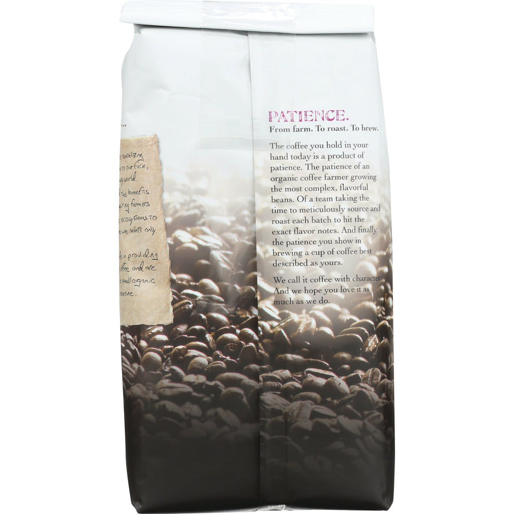 JOC015 | Back of coffee bag showing PATIENCE text and coffee beans background with product description - Thumbnail